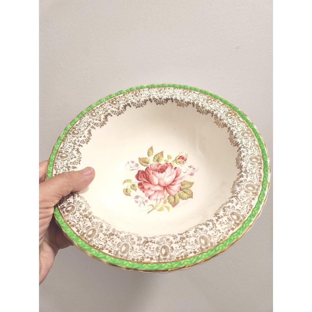 Serving Bowl Myott Staffordshire Pink Floral, Gold Trim